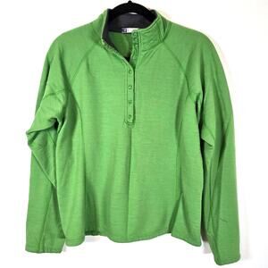 Ibex 1/4 Snap Pullover Top Women's L Green Merino Wool USA Made Granola Girl